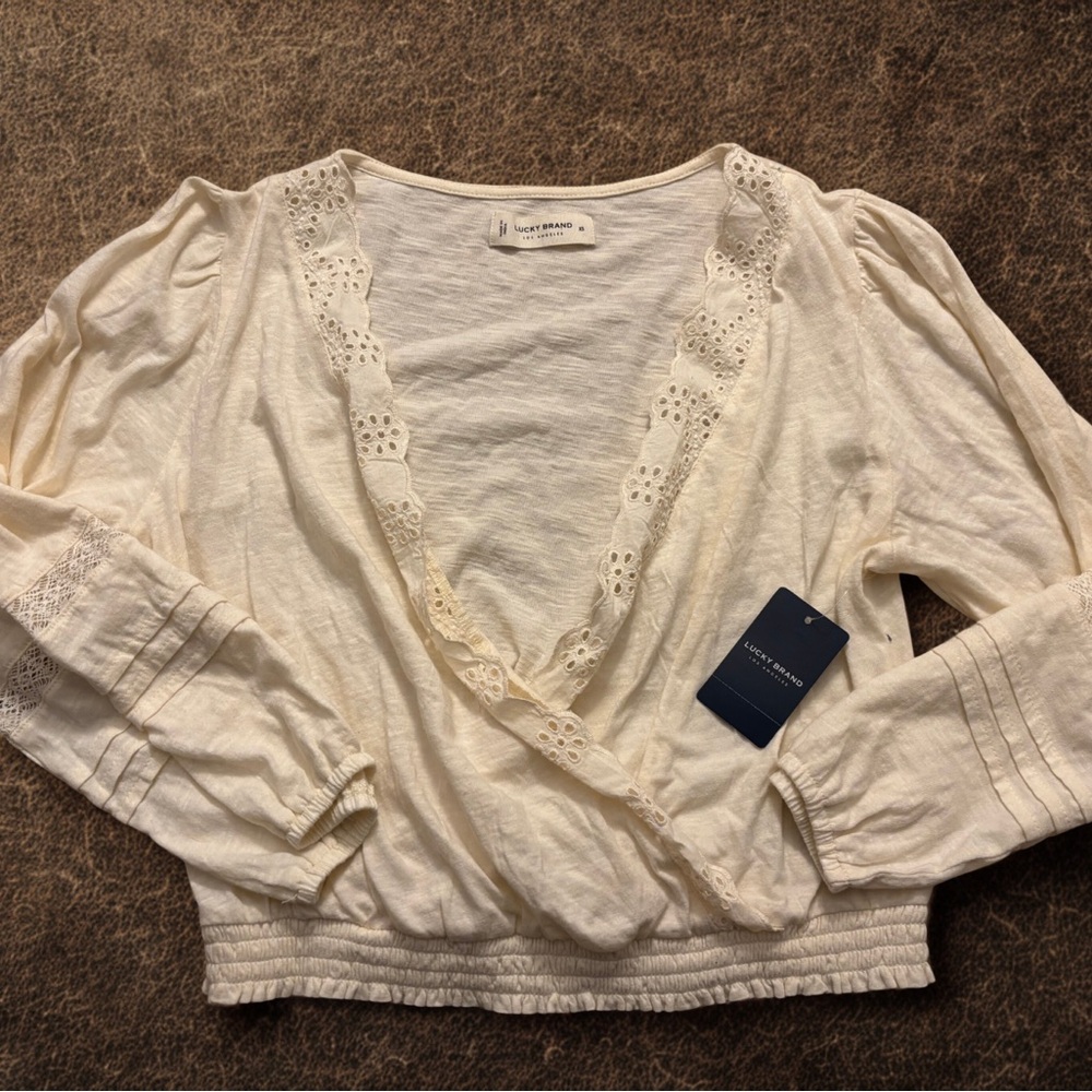 Lucky Brand Womens Size XS Cropped Wrap Top Blouse Long Sleeve Casual